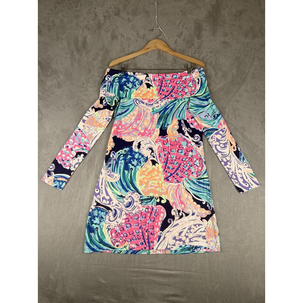 Lilly Pulitzer Off-Shoulder Long Sleeve Dress M - Vibrant Print - Picture 3 of 10